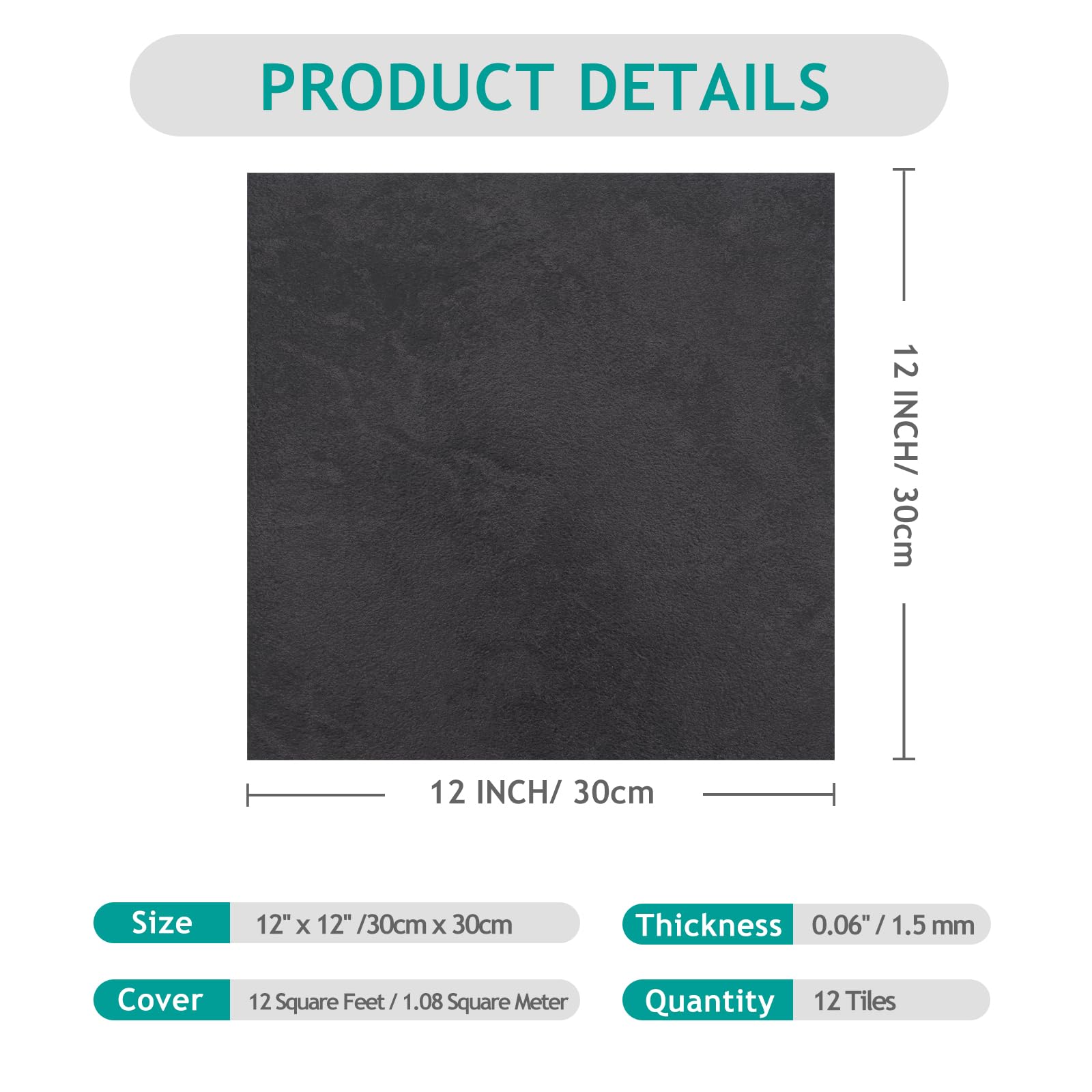 VEELIKE Dalle PVC Adhesive Sol Beton Noir 12 Pièces Carrelage Adhesif Sol Ciment Noir Dalle Garage Carreaux Adhesif Cuisine Salle de Bain Imperméable Amovible Buanderie Chambre 1.5mm 30 cm ×30 cm
