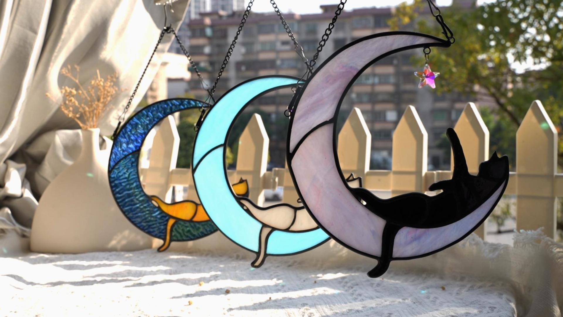 Amazon.com: BOXCASA Handcrafted Orange Cat Moon Stained Glass for