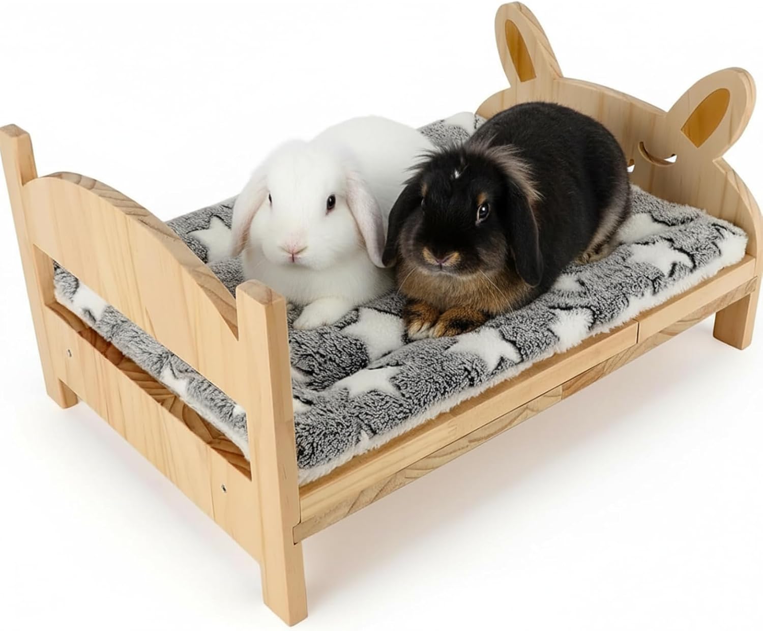 Bunny Bed Wooden Cute Small Animal Bed with Soft Blanket 2 in 1 Removable for Guineapigs, Chinchillas, Rabbits, Kitten, Hedgehogs
