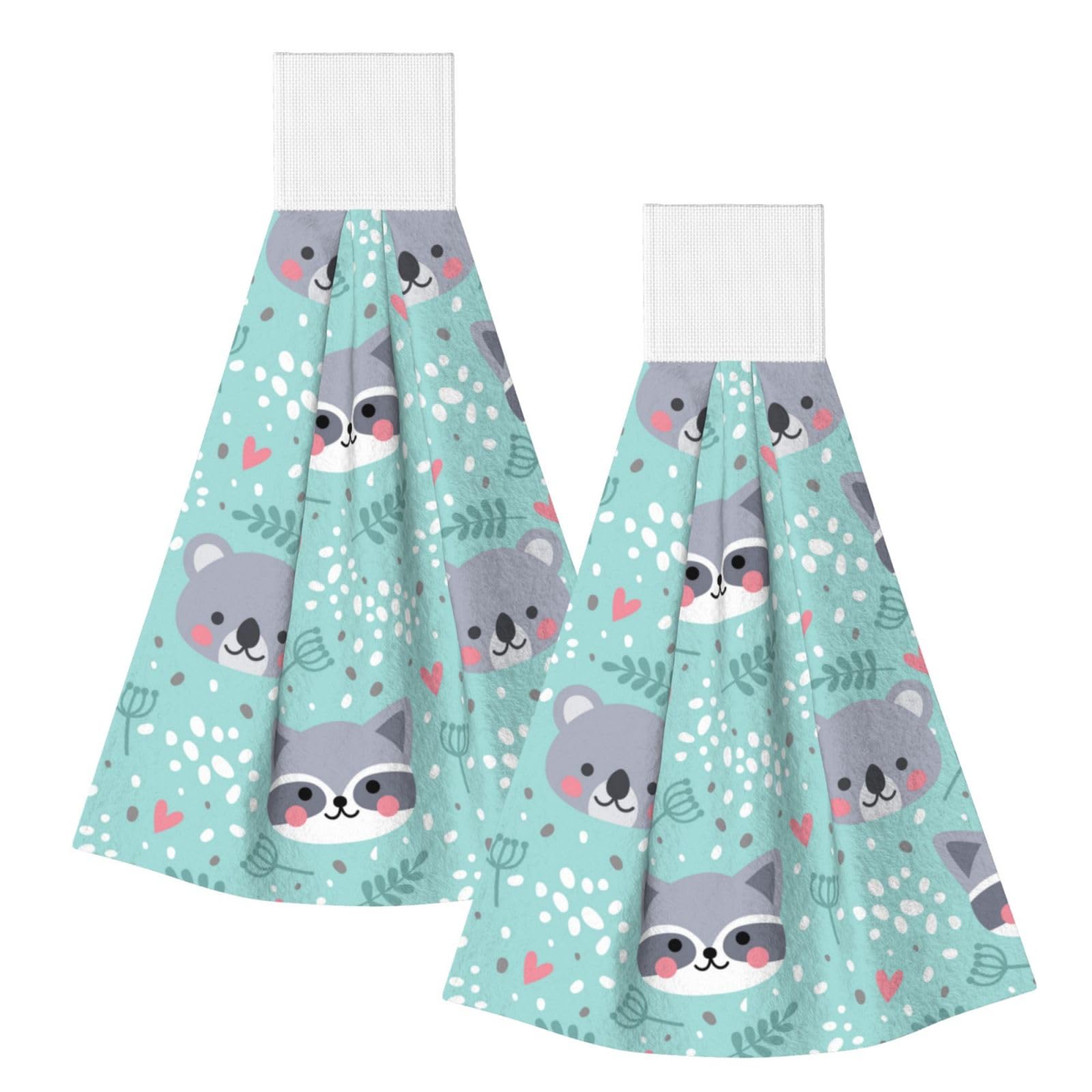 DOPKLNA Raccoon And Koala, 2 Pcs Hanging Coral Fiber Hand Towels for Bathroom, Absorbent Kitchen Towels