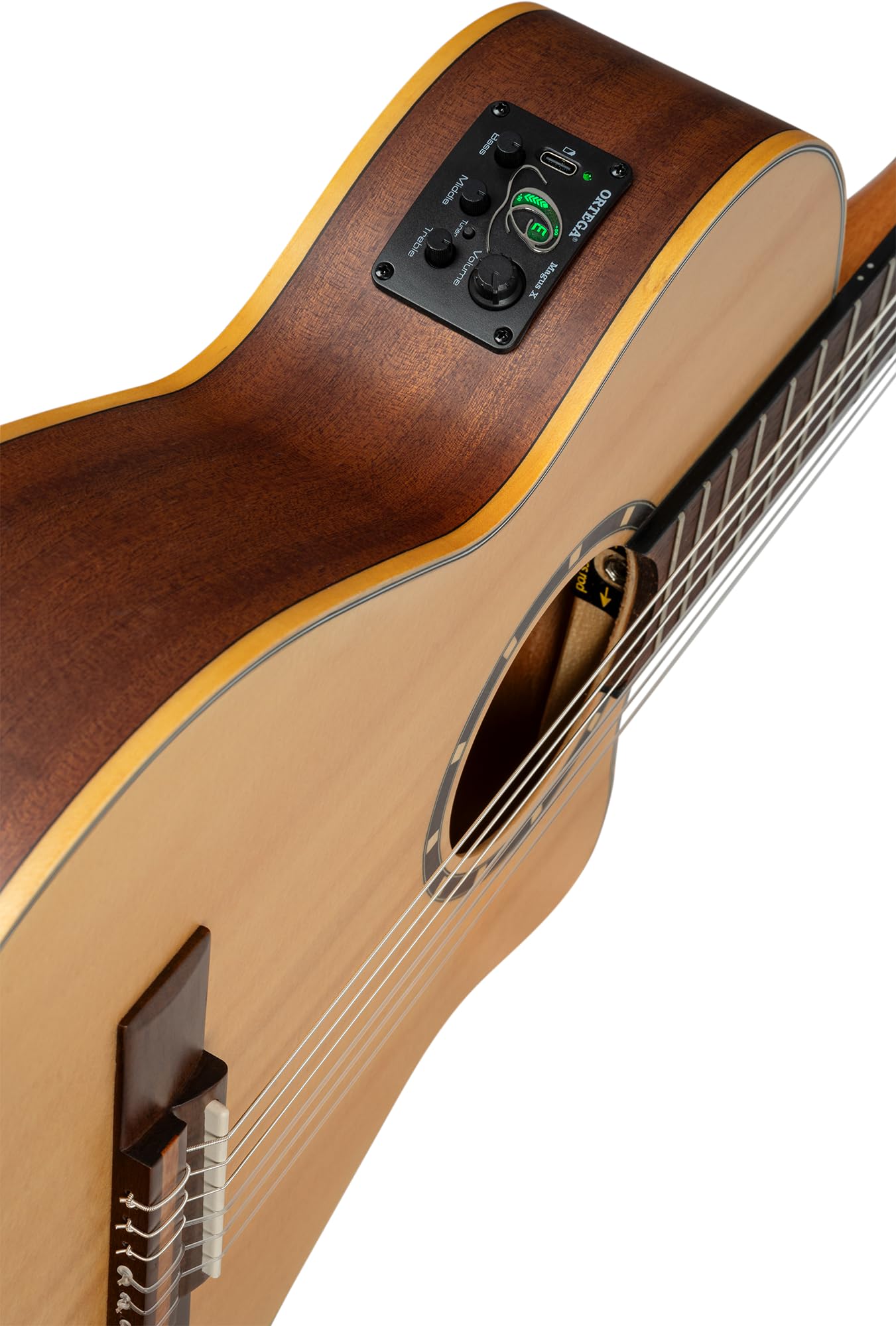 Ortega Guitars Family Series 3/4 E-Akustik Konzertgitarre - Fichte Natur | Nylonsaitengitarre, Slim Neck, Fichtendecke & Thinline Mahagoni-Korpus Satin-Finish, inkl. Pro-Gigbag, RCE125SN-3/4