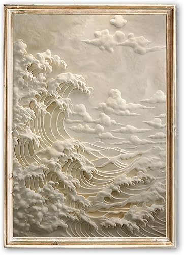 Vista 10 de Lienzo de playa rosa para pared, póster abstracto de océano azul, imagen de ola blanca, lienzo de paisaje marino rosa, azul, pintura de paisaje Lona