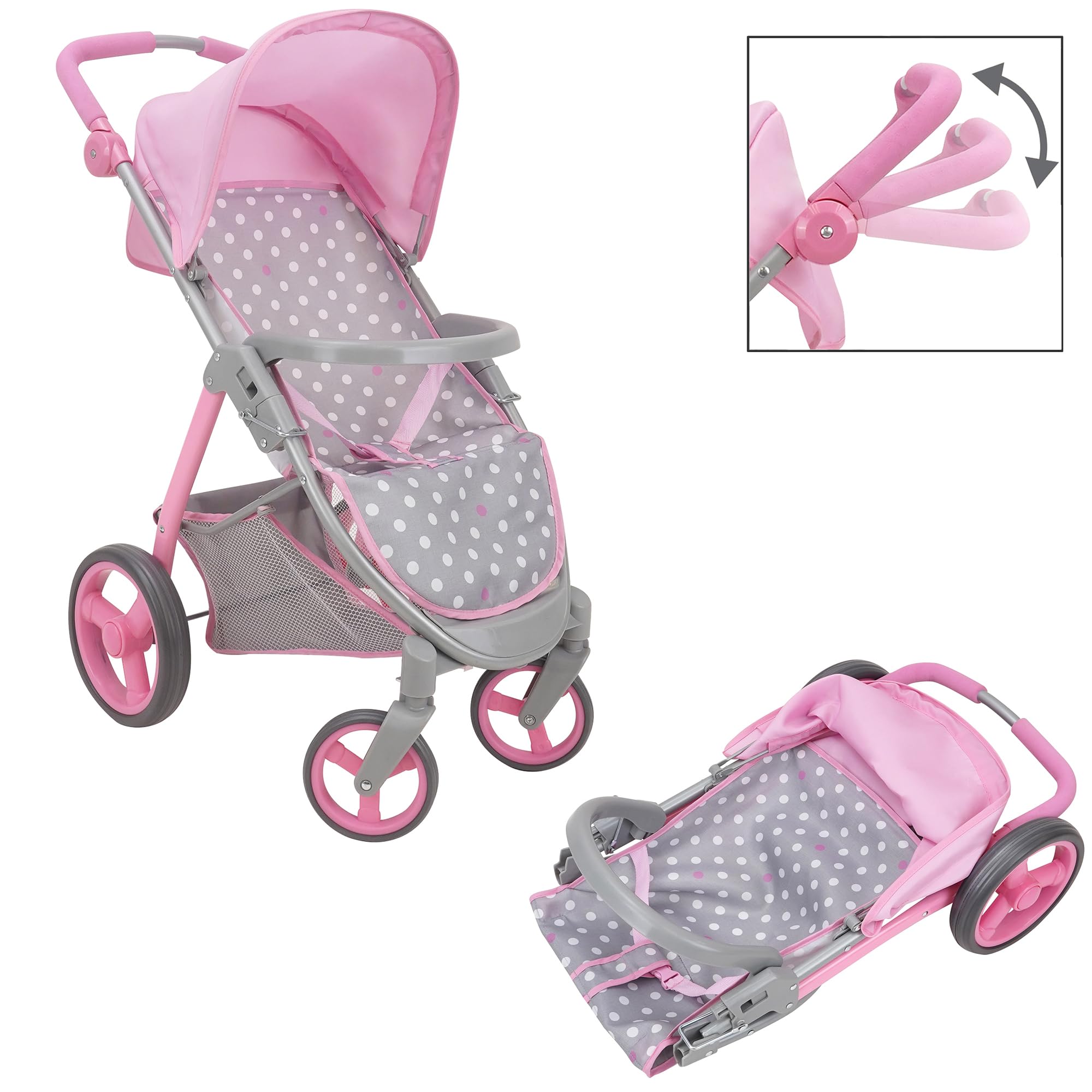 509 Crew: Cotton Candy Pink: Doll Travel System - Pink, Grey, Polka Dot -for Dolls Up to 18