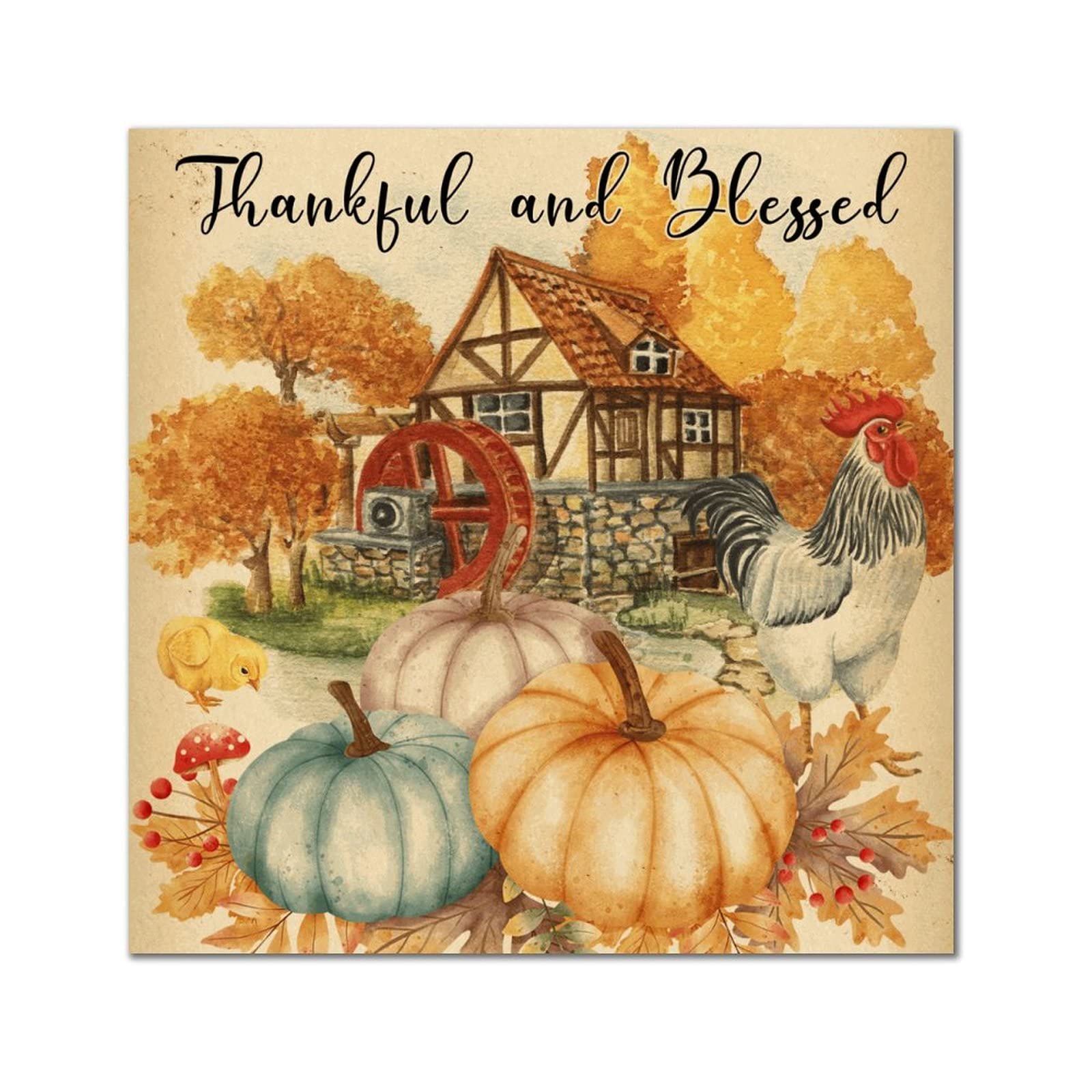Panneau en bois Thankful and Blessed 30x30 cm pour deco interieure