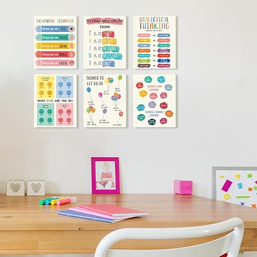 Miniatura 6 de KAIRNE Decoración de salud mental, carta de sentimientos, póster de habilidades de afrontamiento, juego de 6 inspiradores arcoíris (8 x 10 pulgadas,