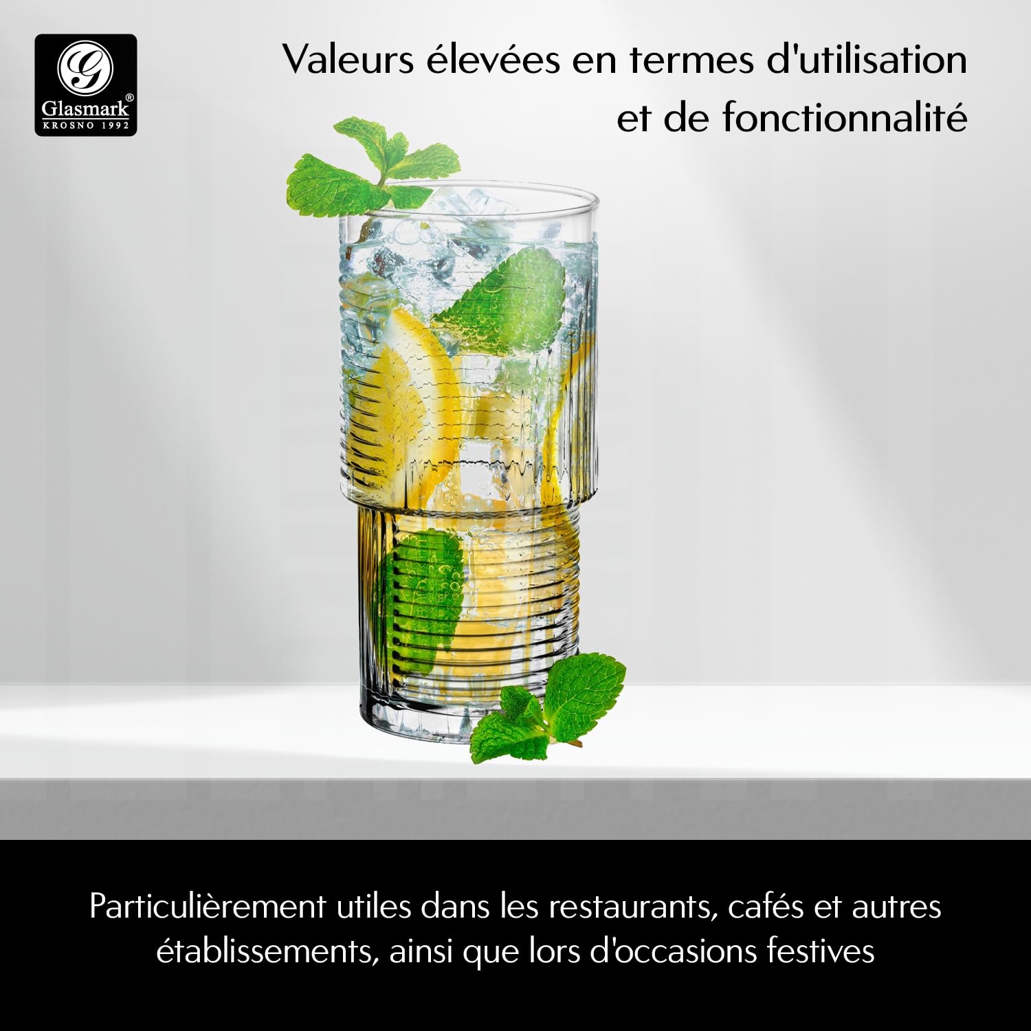 Glasmark KROSNO 1992 Verres à Cocktail Ensemble De Verres 6 Pièces Résistant Au Lave Vaisselle Transparent 400 ml
