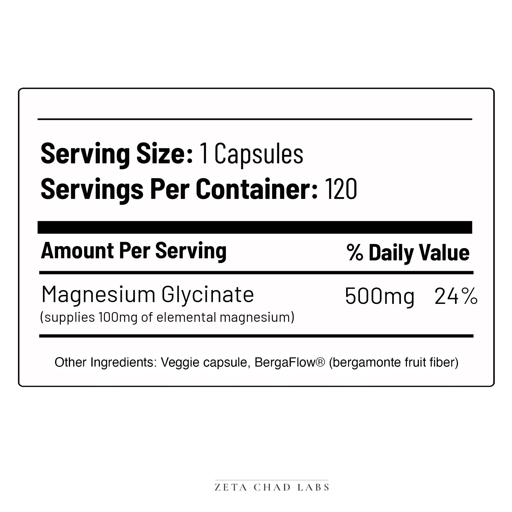 Magnesium Glycinate - 500mg, 120 Capsules, 4 Month Supply, Supports Stress Relief, Sleep, Heart Health, Nerves, Muscles, Metabolism* Vegan, 3rd Party Tested, Gluten Free, Non-GMO by Zeta Chad Labs — Amazon image 8