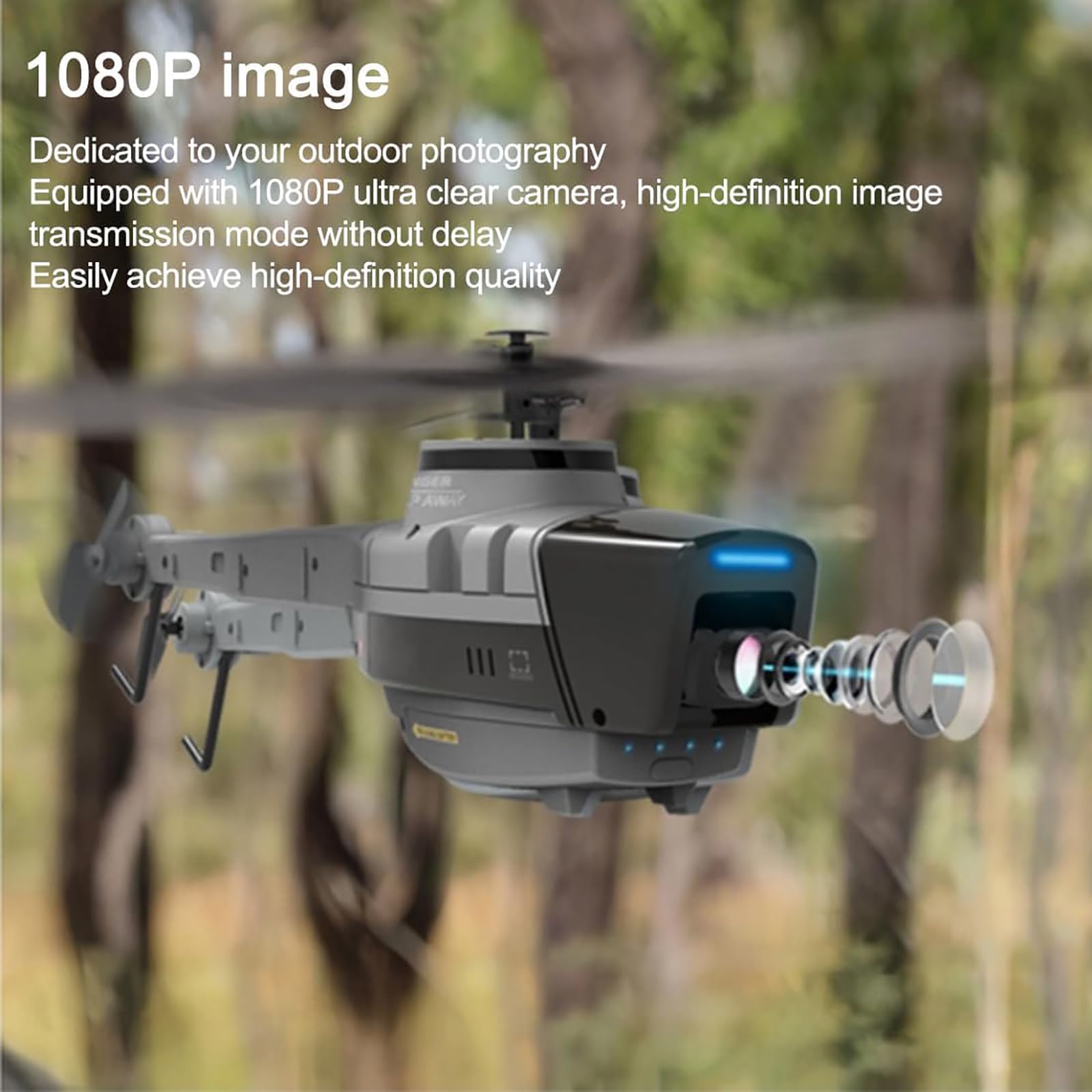 Model helikoptera RC C128 z kamerą 1080P, wojskowy samolot zwiadowczy 2.4G 4CH Scout Drone z 6-osiowym żyroskopem, start/lądowanie jednym przyciskiem,3 battery