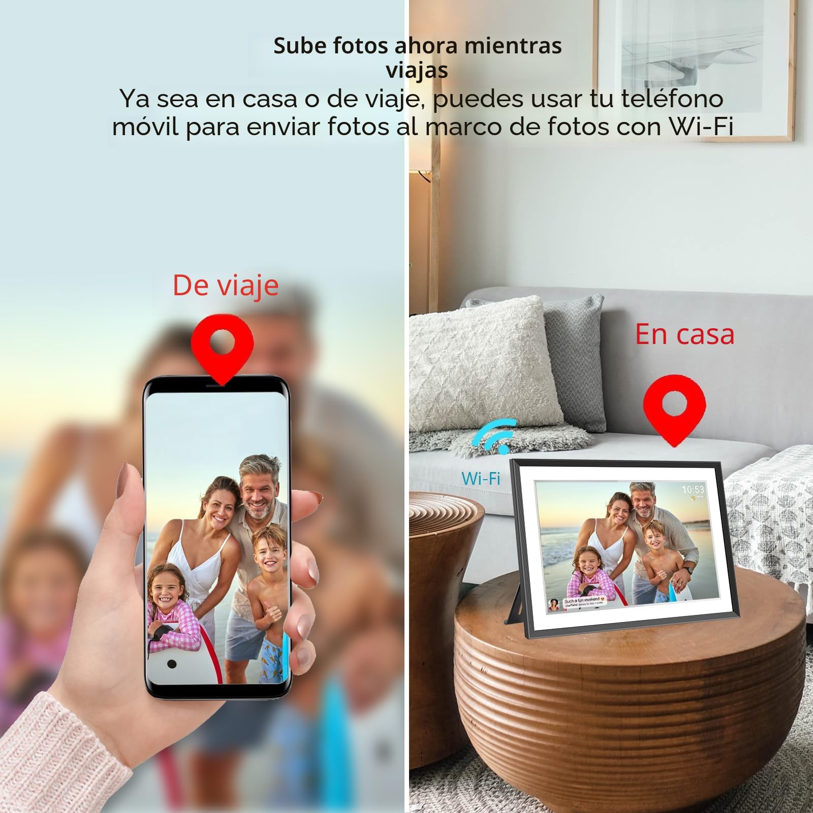 Marco de Fotos Digital WiFi de 10,1 Pulgadas, 1280 x 800 IPS LCD, Pantalla táctil LCD, Memoria integrada de 32 GB de Memoria automática, comparte Momentos al Instante a través de la aplicación Frameo