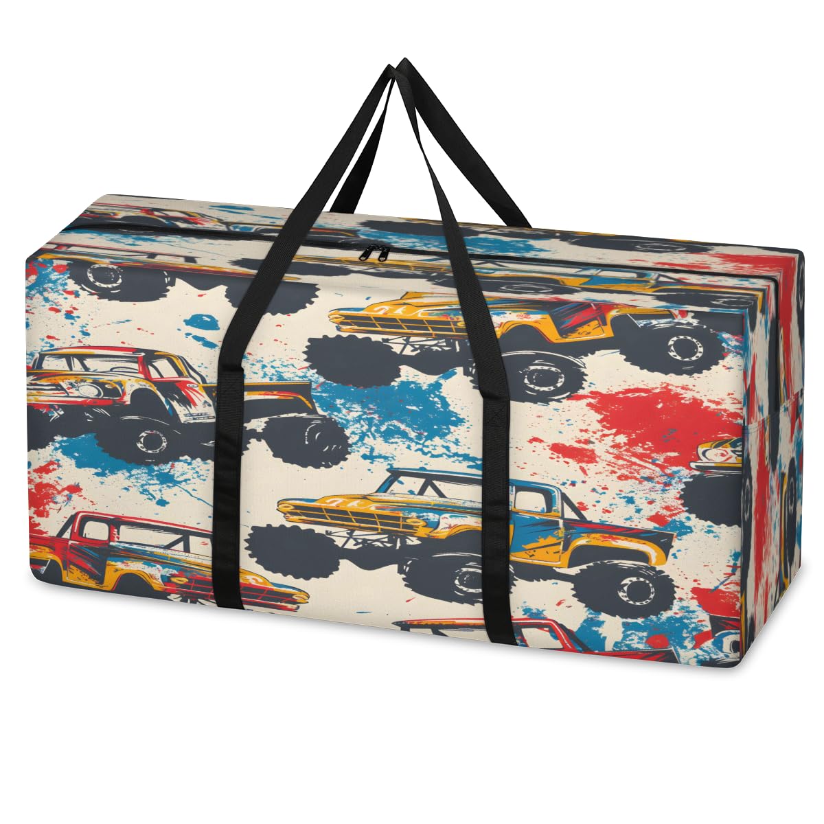 Adornori Monster Trucks Cars Extra Large Moving Bags with Zippers & Carrying Handles, XXL Heavy-Duty Storage Tote Moving Boxes for Space Saving