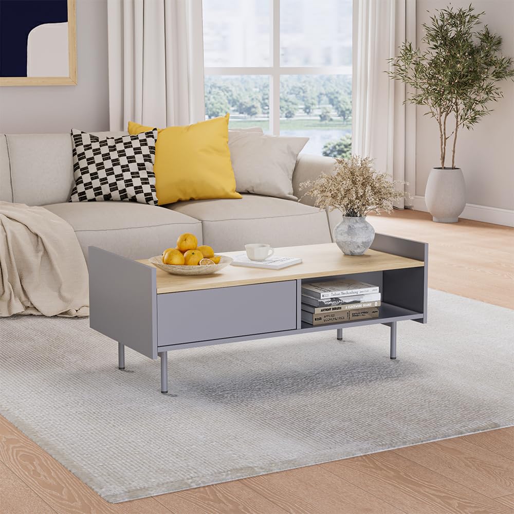 Vicco Table Basse Velina, Gris, 100x50cm