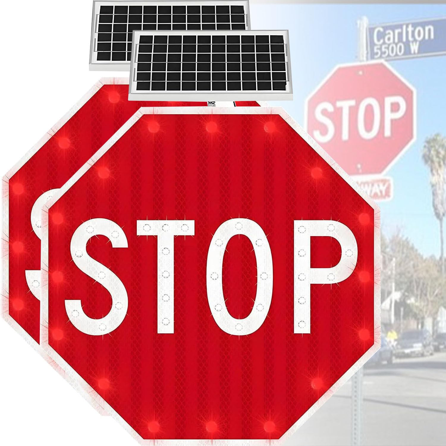 So - Señal de parada LED octogonal de 24 pulgadas, panel de advertencia de prohibición de aparcamiento, película reflectante de alta calidad, señal de control de tráfico alimentada, indicador