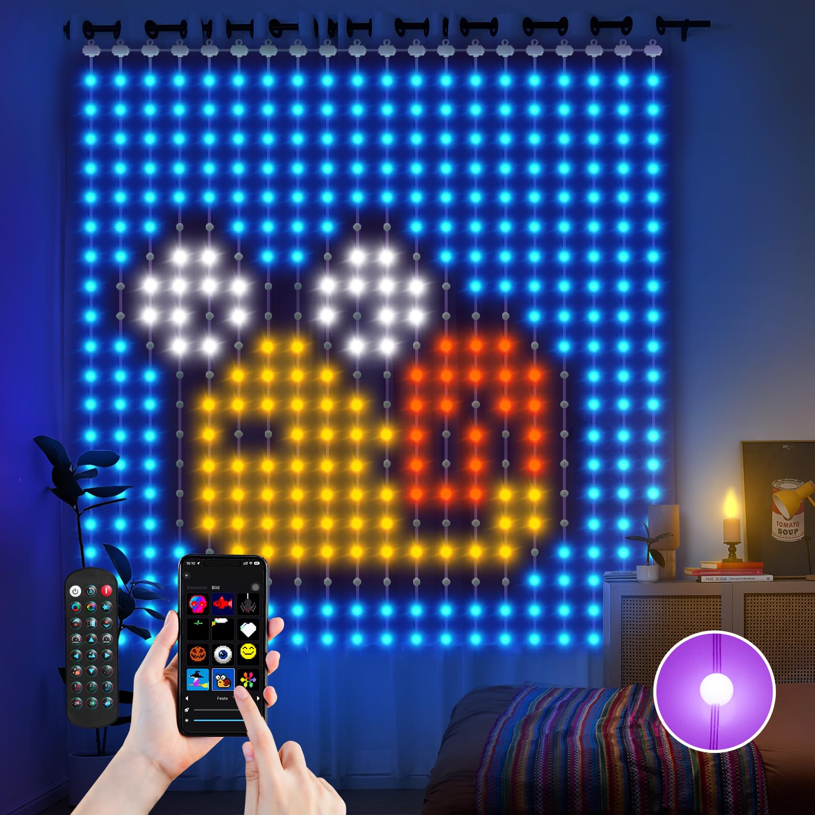 Ciskotu® Cortina Luces LED, 186+ Modo RGBIC Inteligente Cortina LED 2 x 2 M, IP65 Impermeable DIY Patrón Luminoso Dinámico con 400 LEDs Curtain Lights, Cortinas Navidad