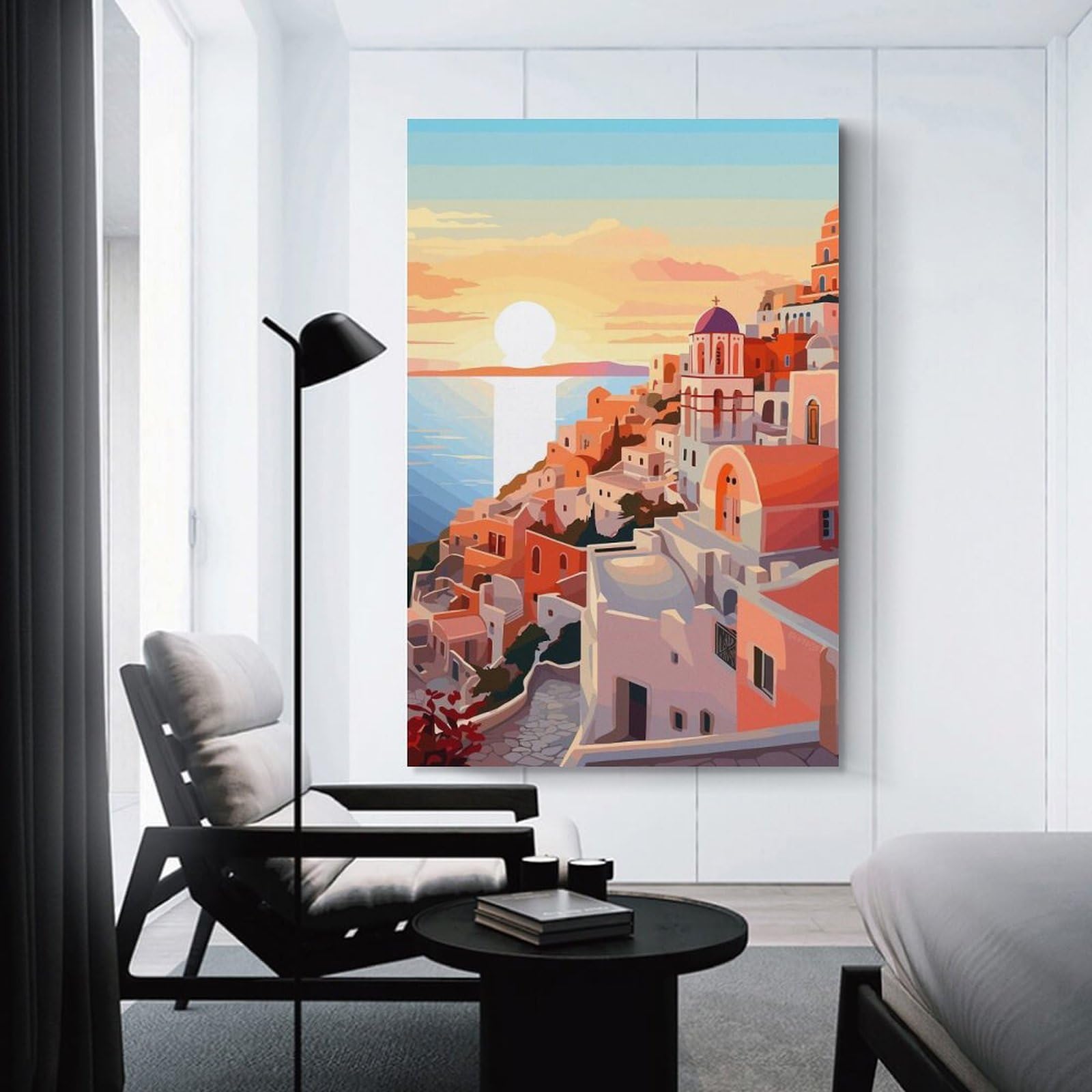 Junmoney Greece Sunset Travel Art Home Decor Wall Art 12x18inch(30x45cm), for Office, Study Or Home Workspace, Home Office Artwork with Decorative Appeal