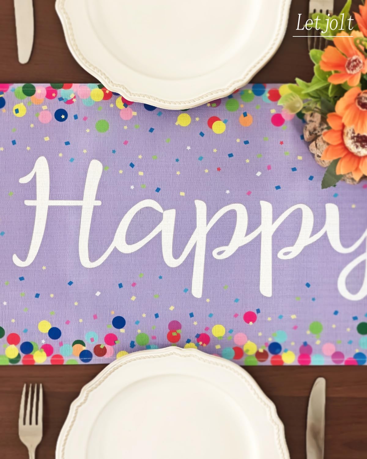 Letjolt Birthday Table Runner 72 Inches Happy Birthday Party Sign Polka Dots Table Decoration, Light Purple