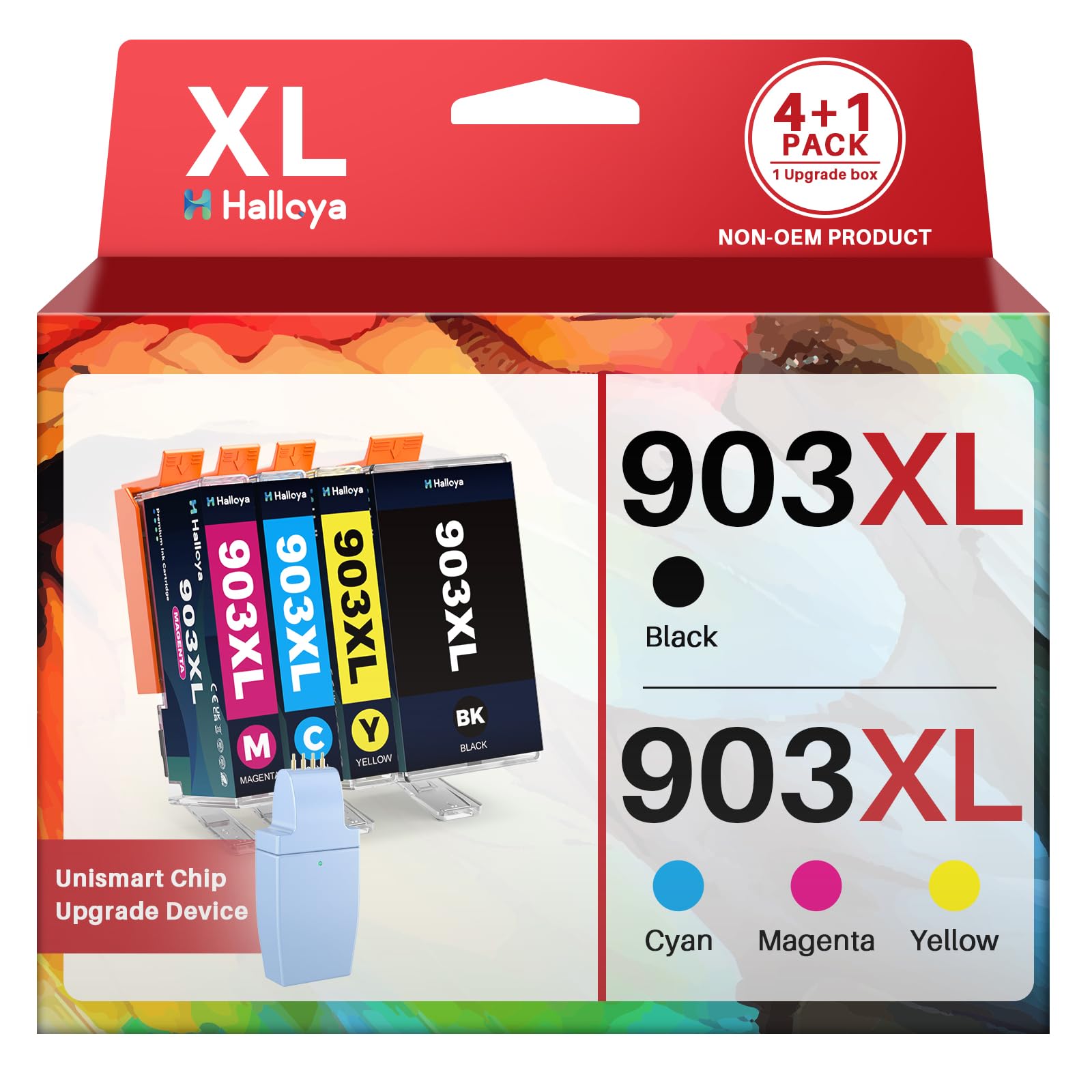Halloya (Upgrade Device Include) 903XL Ink Cartridges Replacement for HP 903XL Ink Cartridges Multipack for HP Officejet Pro 6970 6960 Officejet Pro 6950 6960 All-in-One Inkjet Printer (4 Pack)