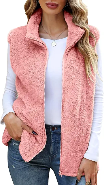 Gilet Polaire Femme Sans Manches Chaud Manteau Hiver Sherpa Fourrure Léger