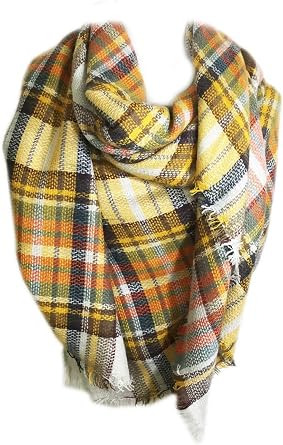 Aesthetinc Classic Oversize Multi Color Plaid Design Frayed Blanket Scarf Wrap Shawl Fashion Retro Trendy Warm Soft