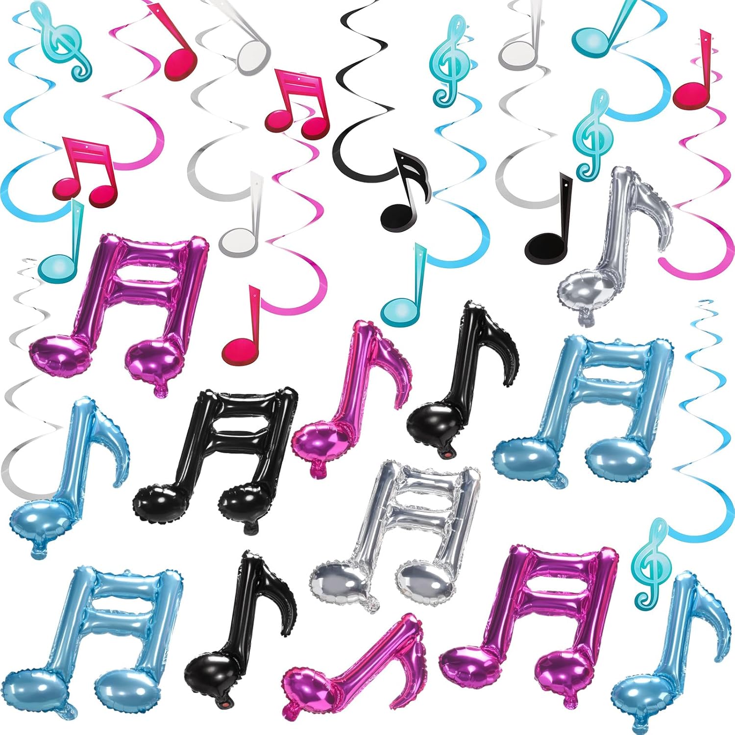 20 Pcs Music Note Balloons Musical Note Hanging Swirl Set Music Note Foil Colorful Balloons Theme Party Decoration Music Note Foil Mylar Balloons Cutout Spiral for Party,Celebrity,Short Video