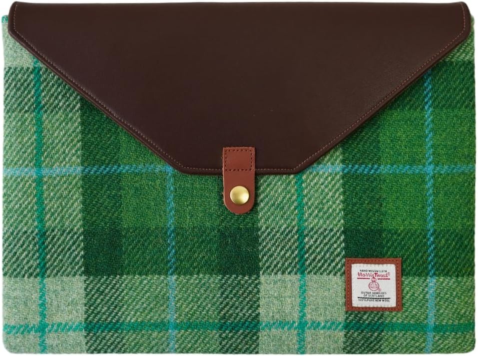 Harris Tweed Laptop Sleeve for MacBook Air M4 M3 M2 M1 13 Inch and Pro M1 A2338 Wool and Microfiber Leather Case with Snap Button Flap
