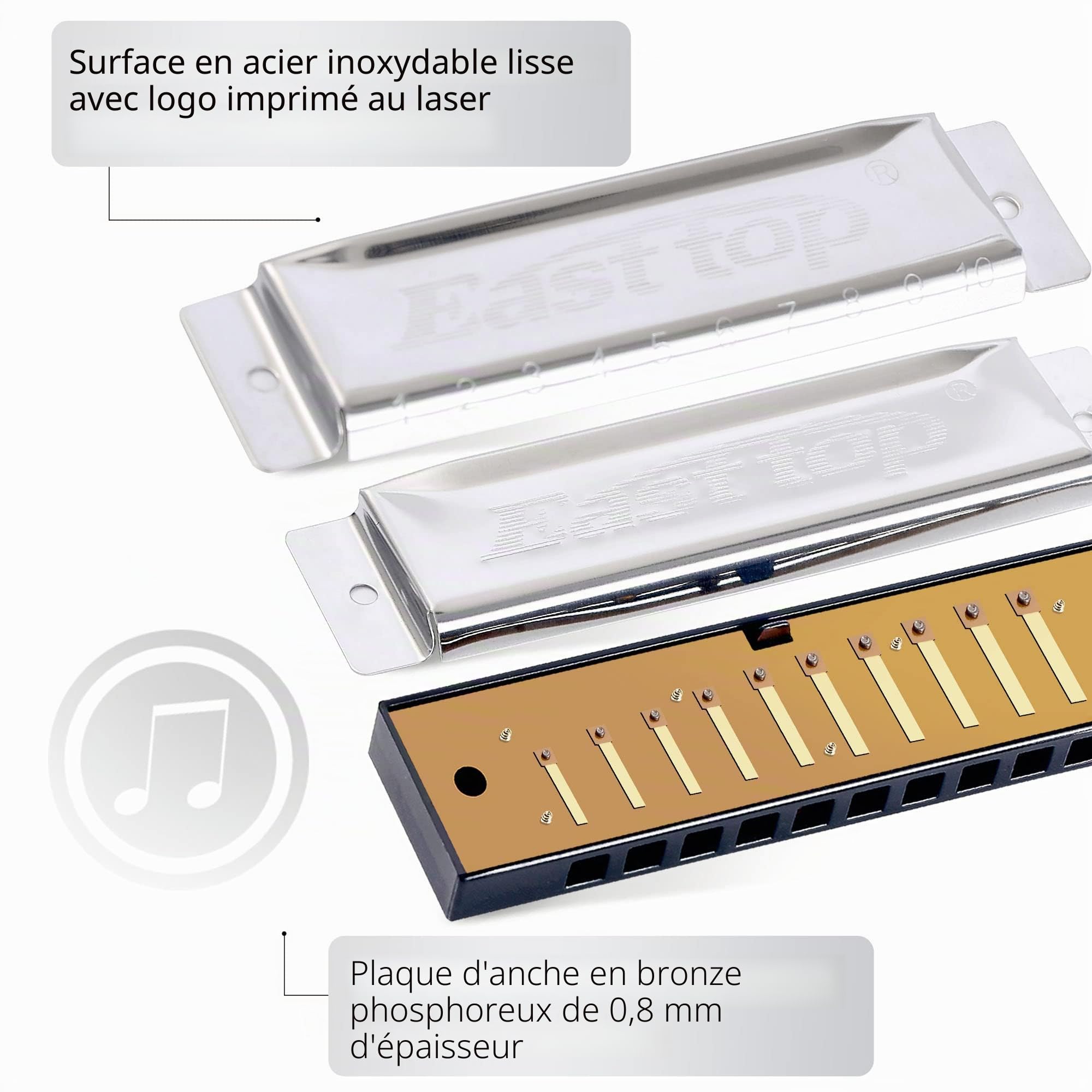 East Top - Harmonica diatonique de blues en clé de do à 10 trous pour adultes, enfants, débutants, professionnels et étudiants - 20 tons