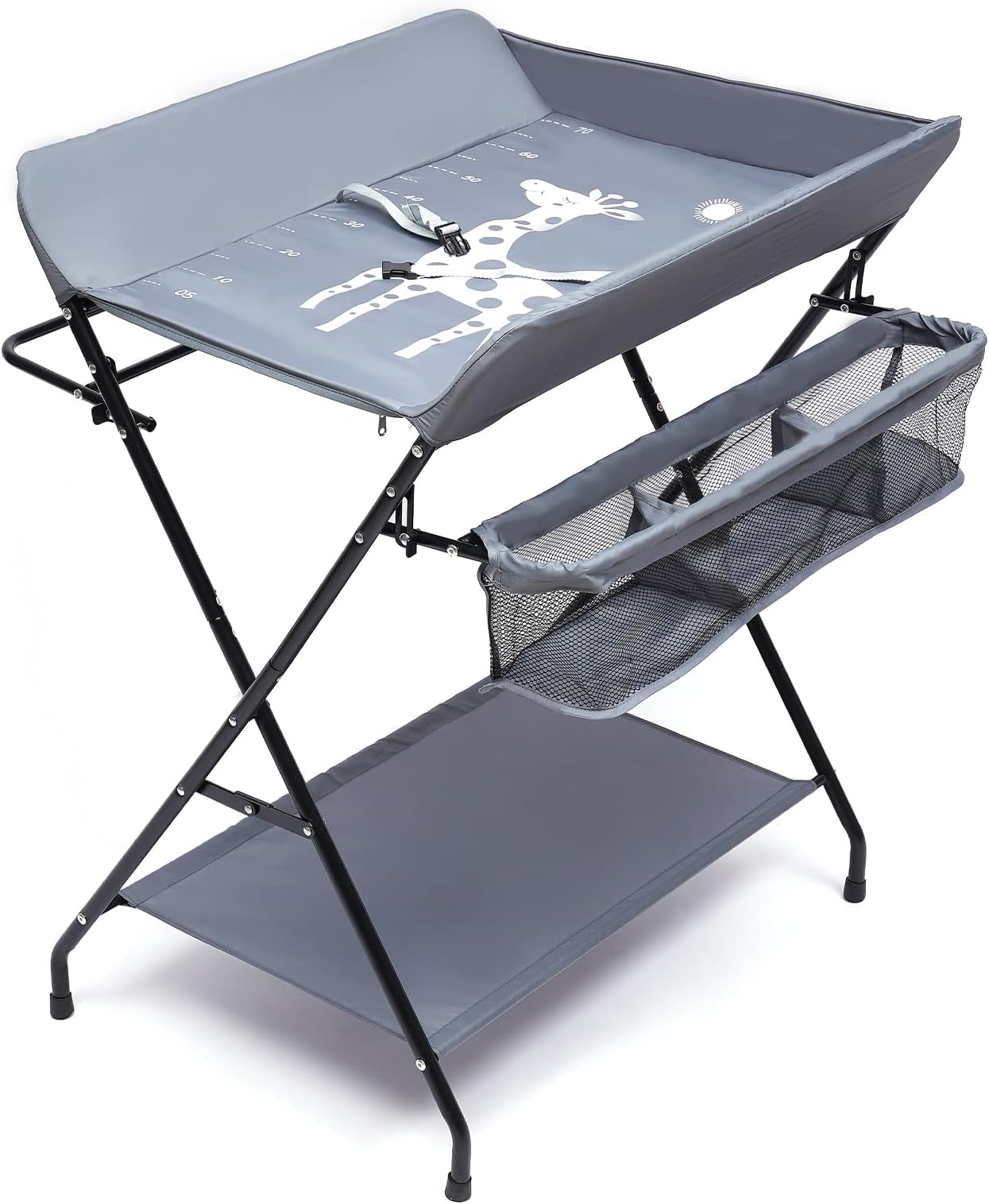 Baby Changing Table Unit, Portable Folding Adjustable Changing Tables, Infant Care Station with Wheels and Storage, Space-Saving Diaper Organizer Station Table(Dark Gray)