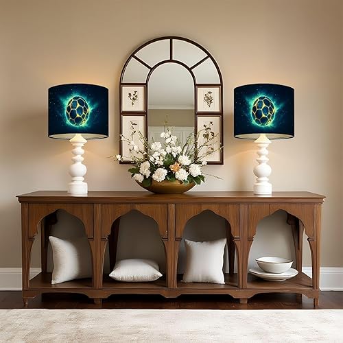 Miniatura 2 de Drum Lamp Shades Futuristic Glowing Soccer Ball Space Vibrant Blue Nebula Lampshade for Floor Lamps Table Lamp Pendant Light Linen 13"x13"x10"