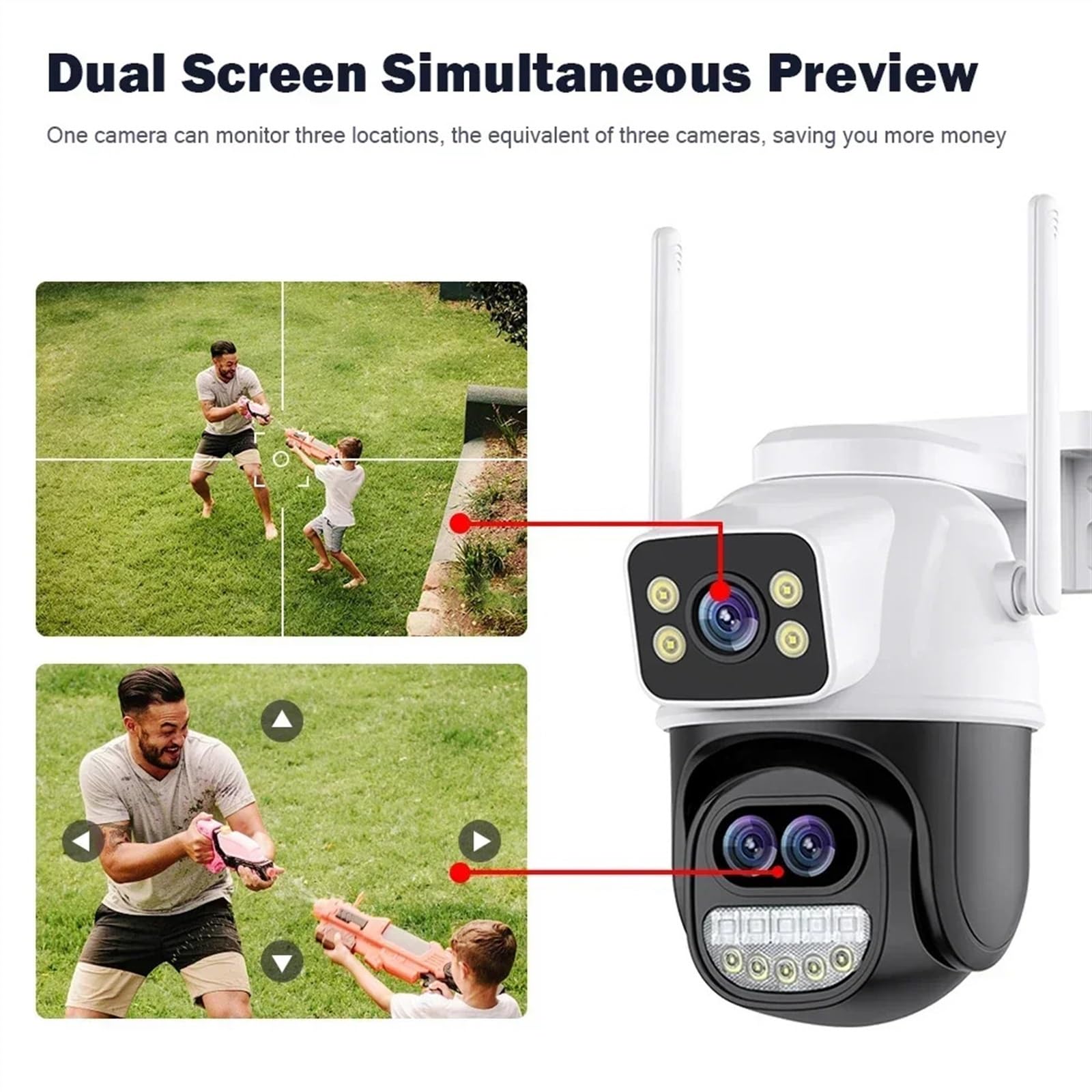 Telecamera da 6MP for esterni 12MP Tre lenti Doppi schermi Zoom 8X CCTV Video Cam Monitoraggio automatico Protezione di sicurezza Sorveglianza Installazione semplice(6K 12MP Add 64G)