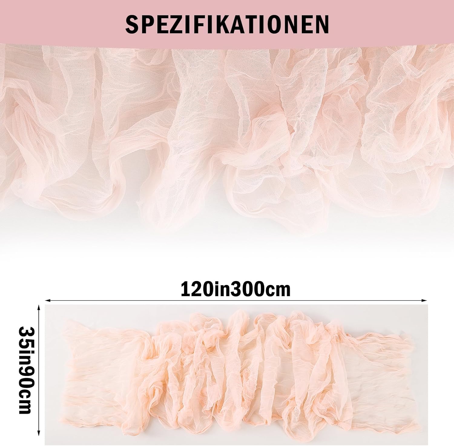 6pcs Coral Peach Spring Summer Cheesecloth Table Runner 35 x120 inches Rustic Gauze Boho Cheese Cloth Table Runner for Wedding Bridal Shower Baby Decoration