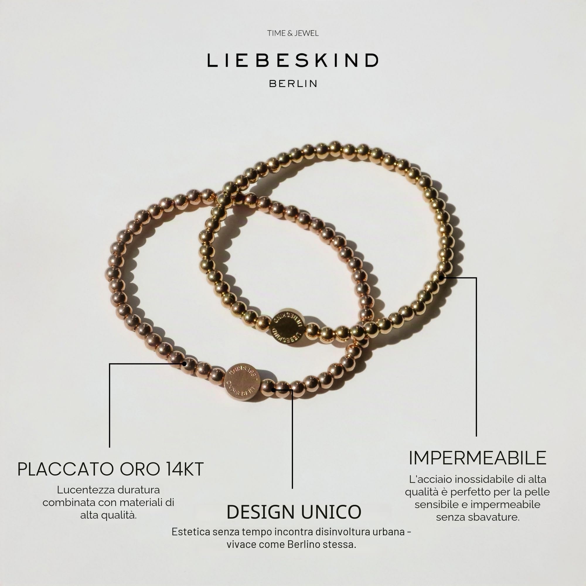 Liebeskind Berlin Beads 6 mm con logo in acciaio inox