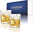 PERSTON -Old Fashioned Whiskey Glass 10 oz -Party Wedding Dedicated - for Mom,Dad,Husband,Wife -Tumbler Drink for Cognac,Bourbon Scotch,Wine,Beer,Cocktail All Beverage(Grid Type 2pc/Set)