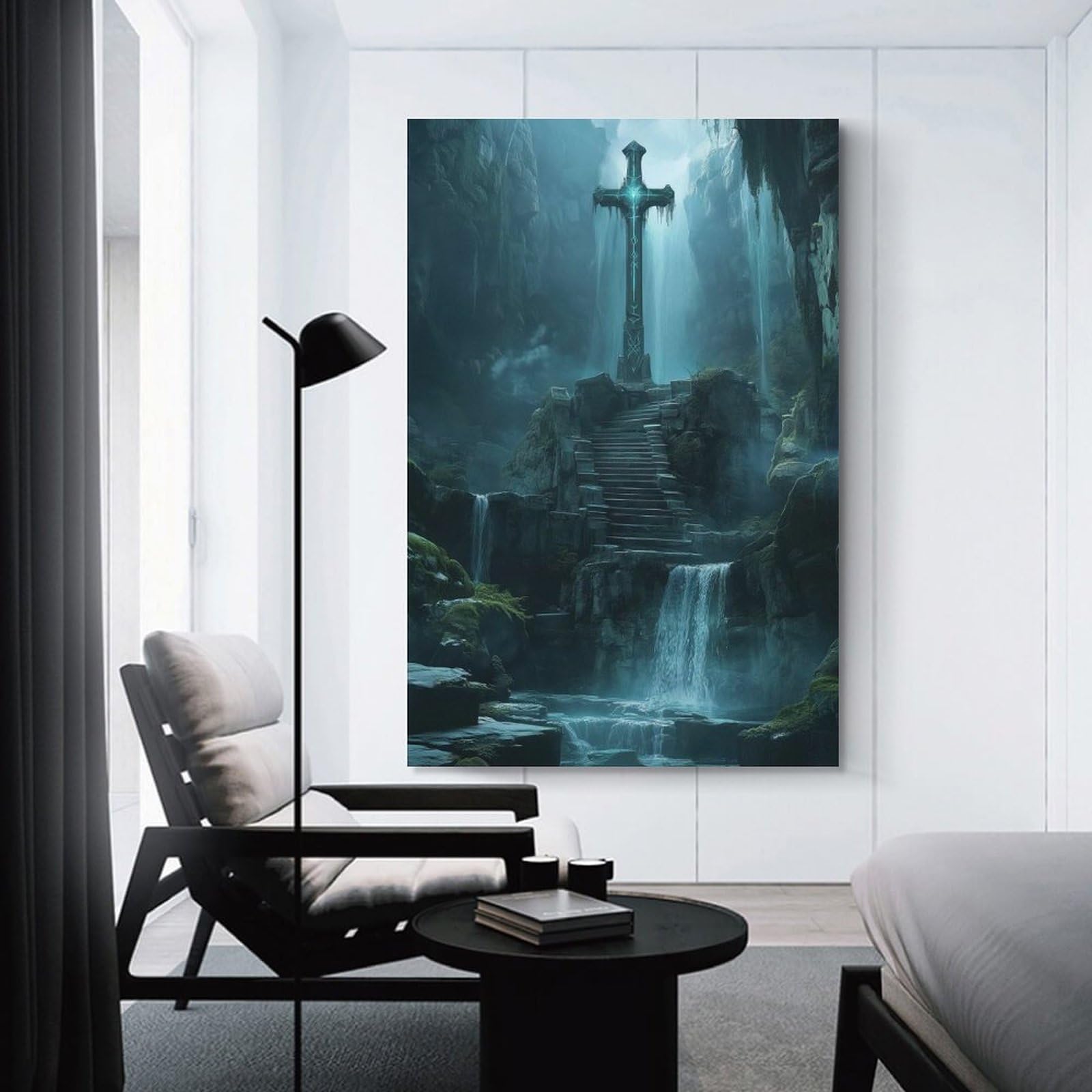 Junmoney Mystic Stone Cross Wall Decor Canvas Print 24x36inch(60x90cm), for Sofa Walls, Lounge Or Home Corners, Modern Wall Decor for Cosy Interiors