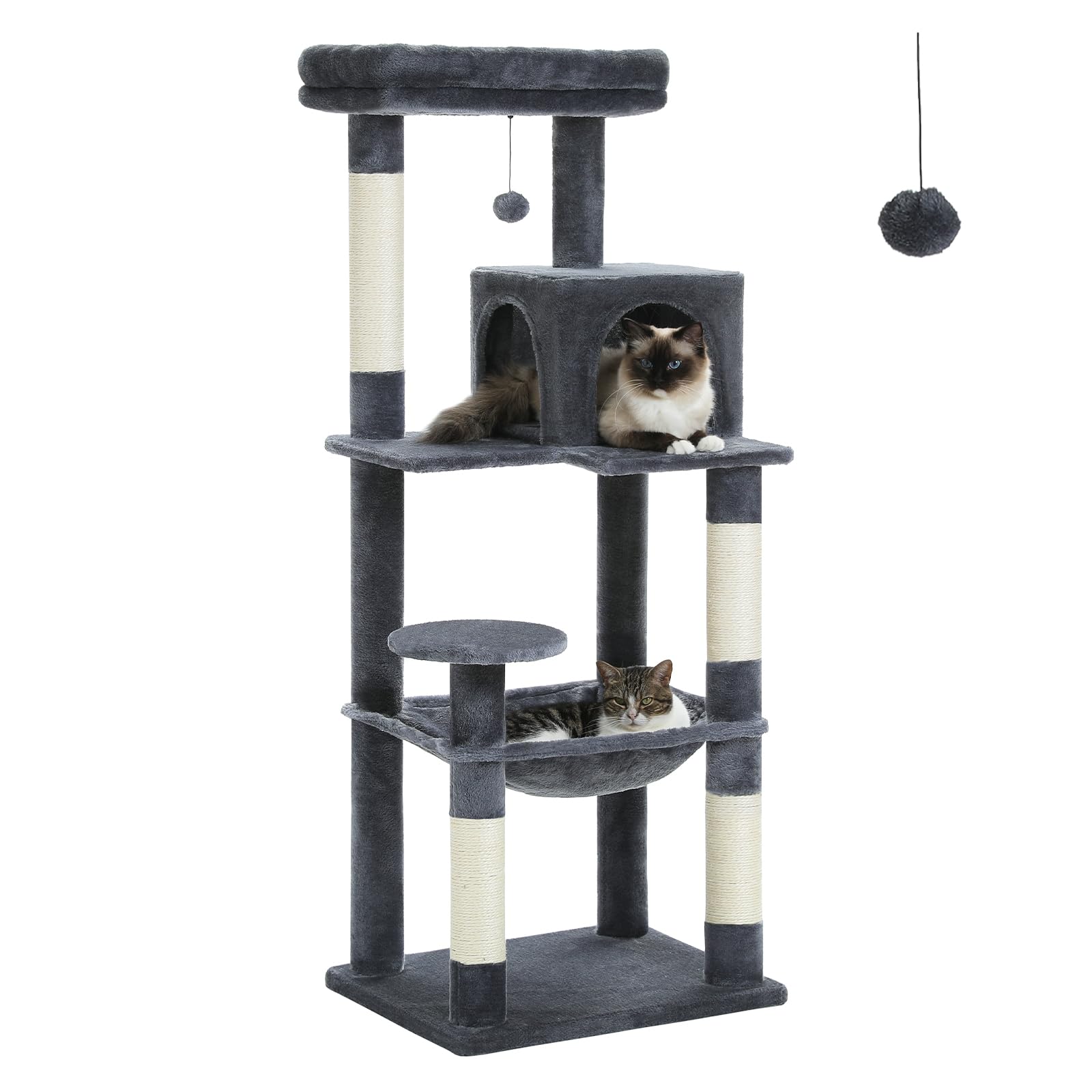 PETEPELA 56.3'' Tall Cat Tree for Indoor Cats, Multi-Level Cat Tower with Super Large Hammock (20''X16''), Sisal Covered Scratching Posts, Cozy Condo
