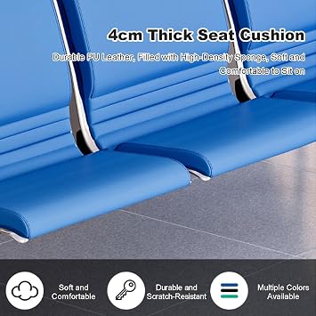 Waiting Room Chairs, Reception Chairs with Back and Arms, 1-Seat Waiting Room Furniture with 4cm/1.6in PU Seat Cushion for Airport, Bank, Hospital, Salon, Market, School(Red)