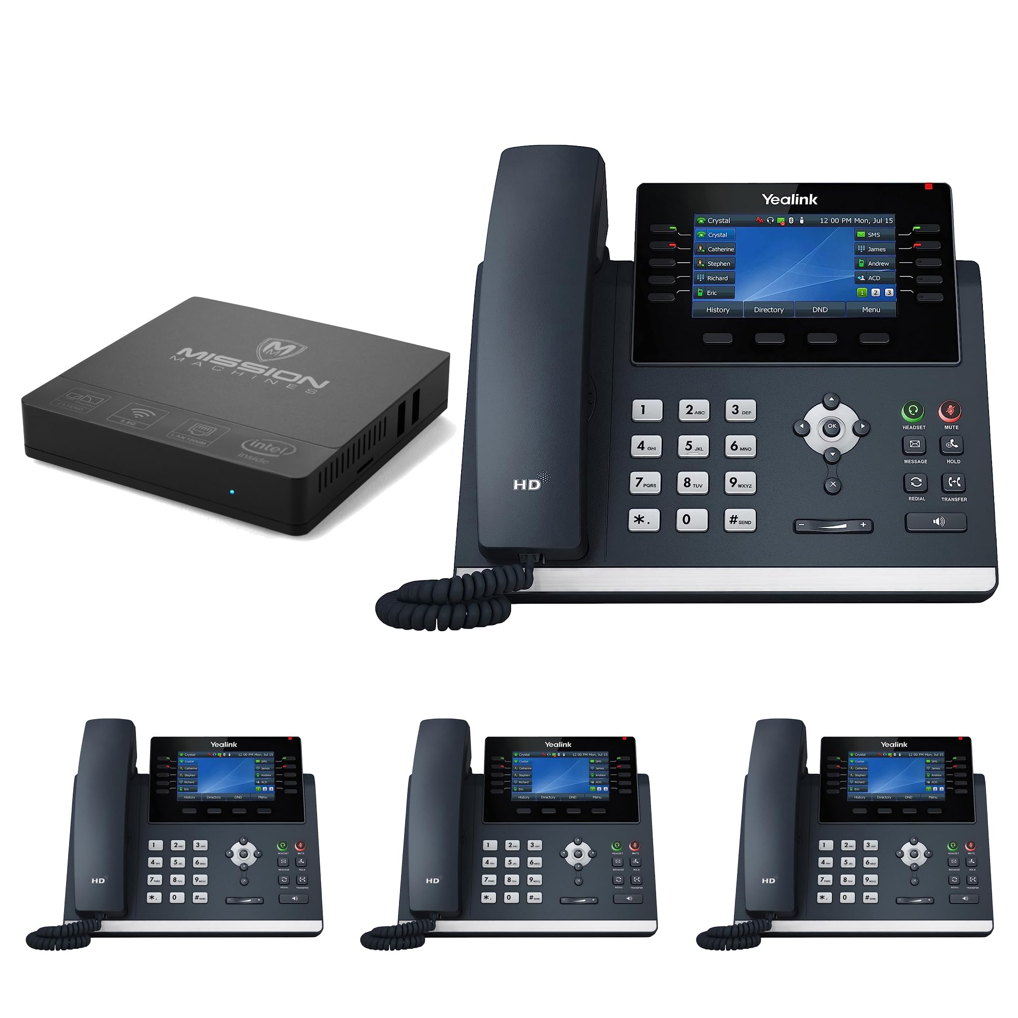 Business Phone System 'Mission Machines' Y200: Includes Yealink T46U Phones + 'Mission Machines' Server + Free 1 Year of 'Mission Machines' Phone Service (4 Phone Bundle)