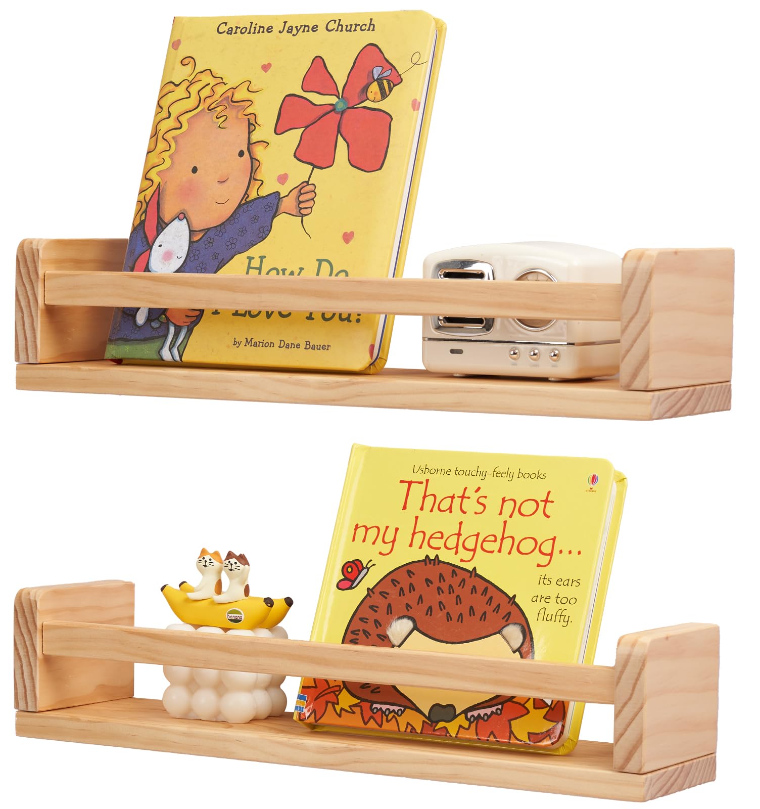 ShunpuBF Nursery Book Shelves for Wall, 40CM Natural Floating Shelf 2PCS