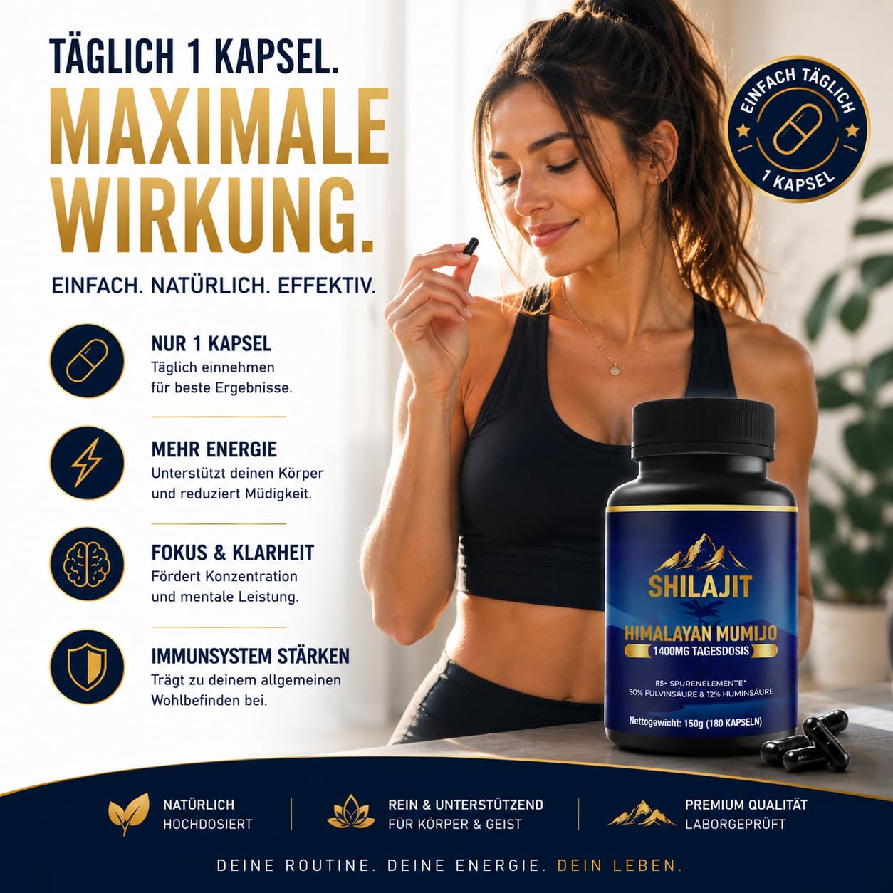 Shilajit Mumijo Kapseln – Himalaya Shilajit Extrakt – 180 vegane Kapseln – mit Fulvinsäure, Huminsäure, Mineralien & Spurenelementen