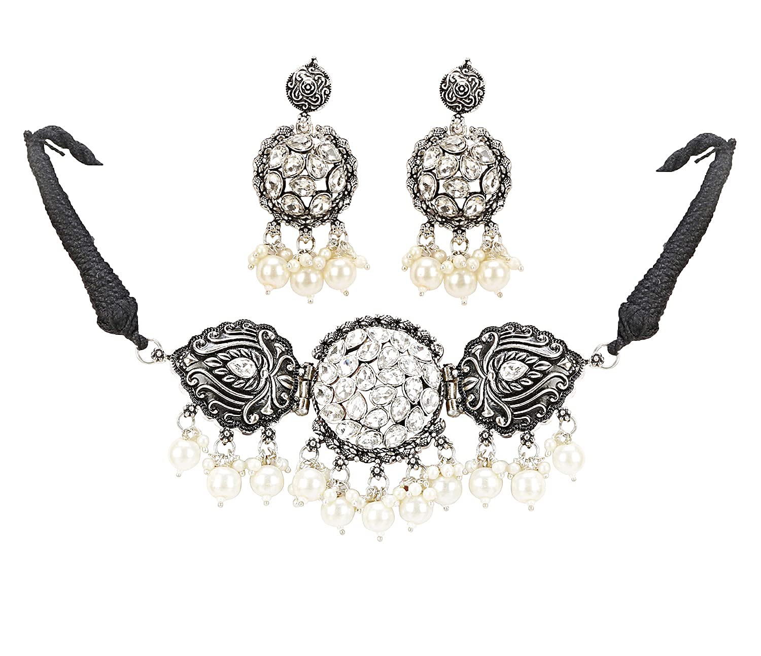 ARADHYA ` stylish silver Oxidised stone choker jewellery set for Women (White) (B096S6LKXM) Amazon Price History, Amazon Price Tracker