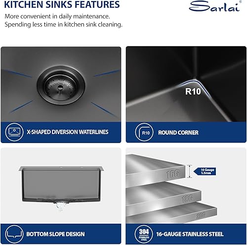 Miniatura 55 de Sarlai Fregadero de barra de 21 gotas de acero inoxidable - Fregadero de cocina de 21 x 20 pulgadas, estación de trabajo de montaje superior, acero