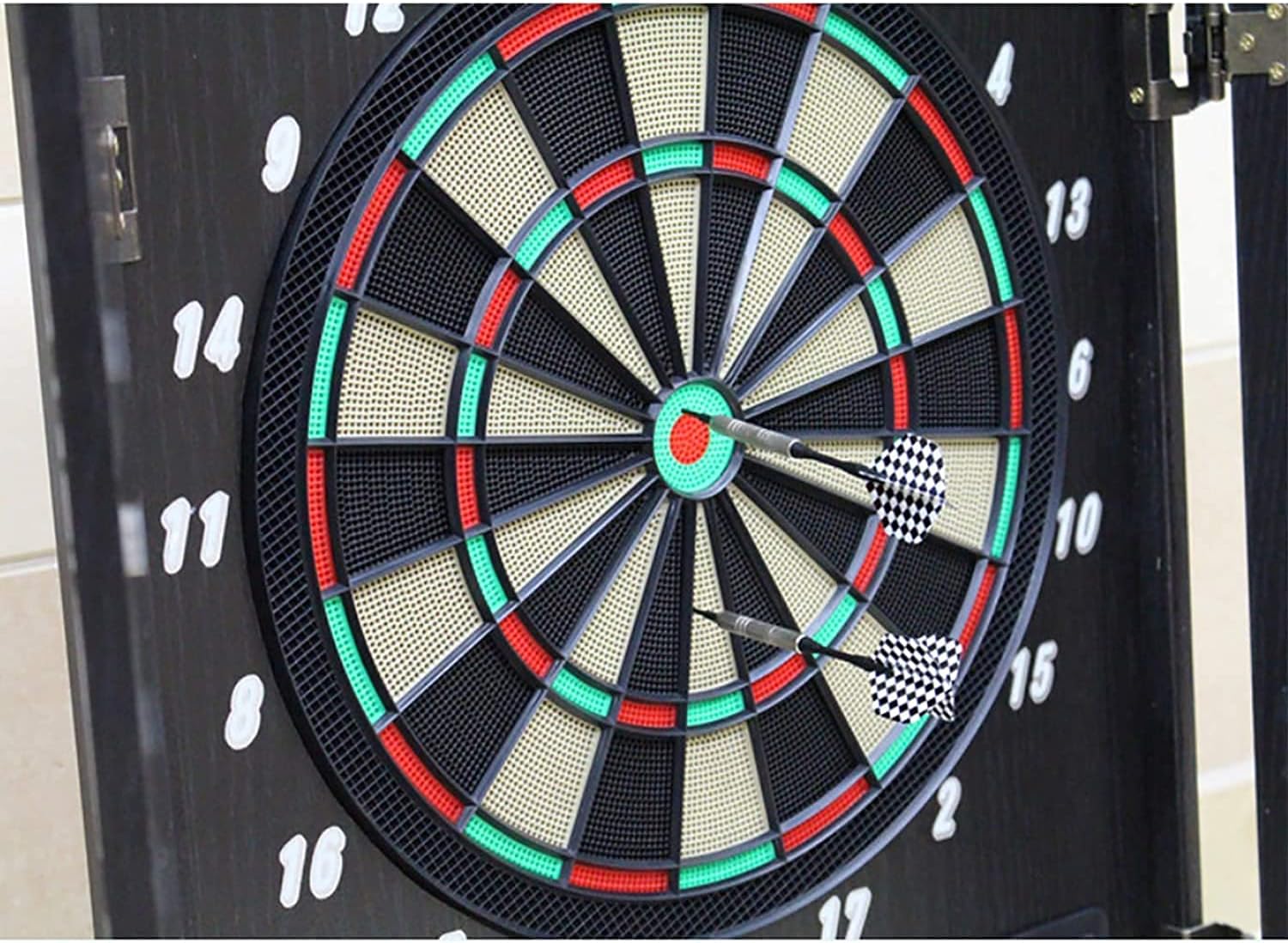 Electronic Dart Board, Electronic Dartboard Cabinet Set with 15” Target Area, and 27 Games 243 Variations, for 16 Players Classic Door Look Matches Traditional Decoration