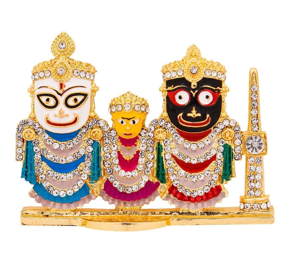 GCT Lord Jagannath, Balabhadra, Subhadra Idol with Sudarshan Chakra Statue (B-188) Color Metal Statue for Home Décor Car Dashboard Mandir Pooja Murti Temple Puja Office Table Showpiece