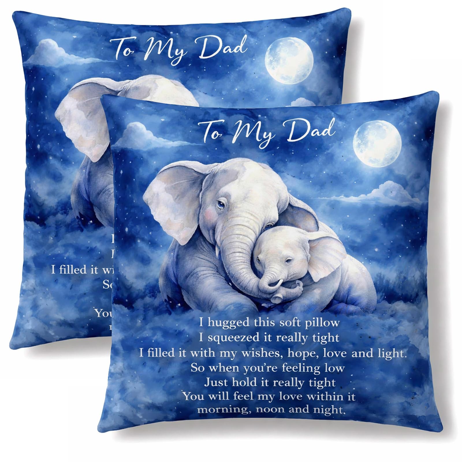 Jidkhfk 2 PCS Gifts Fathers Day To My Dad Throw Pillow Cover Double Sided Poem Elephant Watercolor Decorative Cushion Cover Case Father's Day Christmas Birthday Dad Gift from Daughter Son 18x18 Inch
