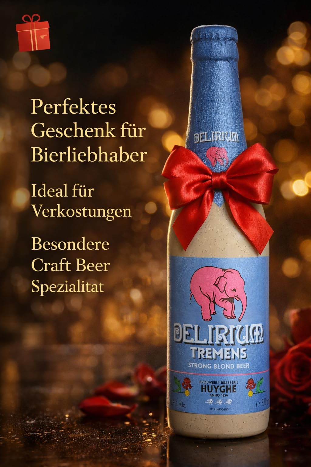 Delirium Tremens Belgisches Starkbier 24 Flaschen 0,33l 9% Vol. Premium Bierspezialität aus Belgien Porzellanflasche Craft Bier Geschenkset Belgische Braukunst