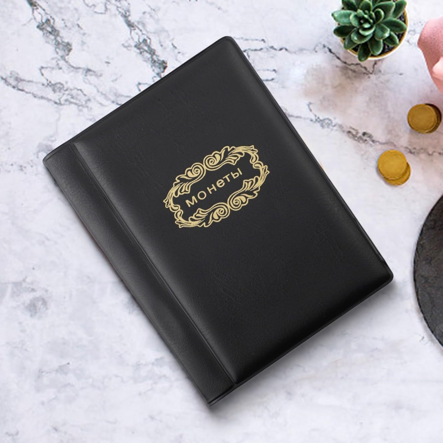 Premium PVC Coin Album 10 Page Coin Holder 120 Pocket Storage Book for Medals Tokens Compact Collectible Display Case Black