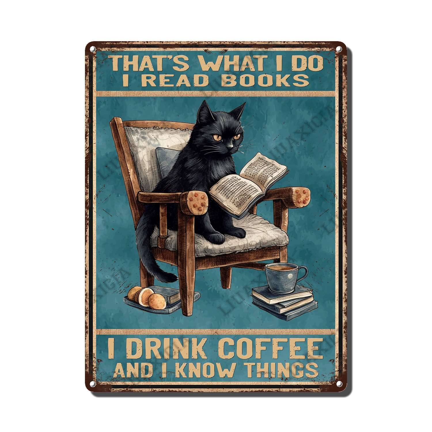 peiyeety Metal Tin Sign That's What I Do I Read Books Black Cat Vintage Decorative Wall Art,Retro Book Lover Rustic Plaque for Home Living Room Bedroom Library Office,12x16 Inch