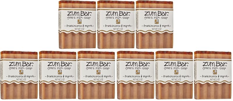 Sabonete em barra de leite de cabra Indigo Wild Zum com óleos essenciais, Frankincense & Myrrh, 85 g, pacote com 9