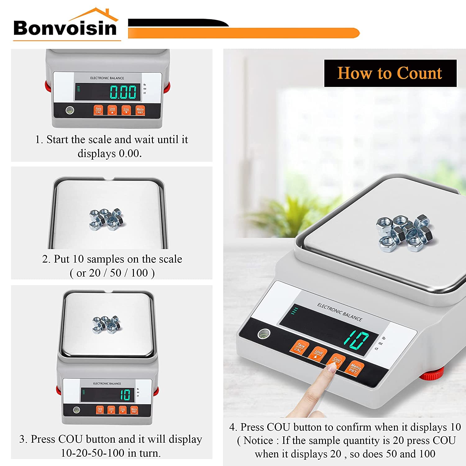 Bonvoisin Balanza de laboratorio 5000gx0.01g Digital Precision Scale con interfaz RS 232 Científica de Laboratorio Balanza de Equilibrio Analítico Electrónico Balanza de Joyería Báscula de Cocina
