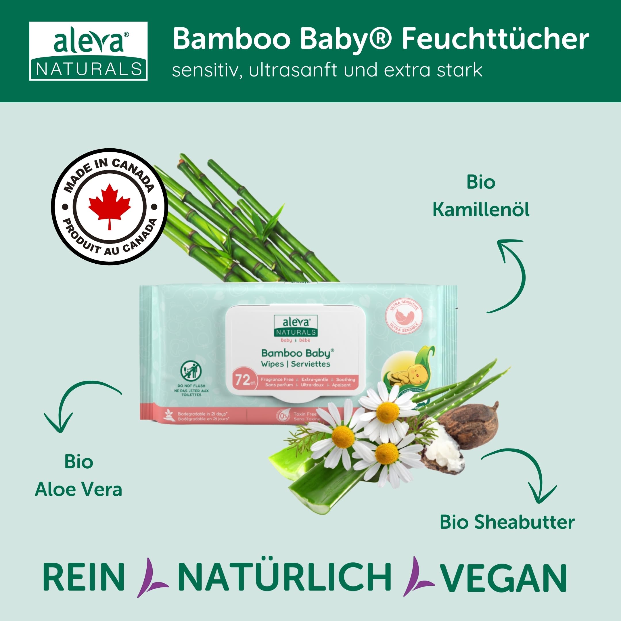 Aleva Naturals Newborn Baby Set – 100% natürliche Pflege für die empfindliche Haut Ihres Babys, hypoallergen, ohne Parabene & Sulfate, enthält Shampoo, Lotion, Windelcreme & Feuchttücher