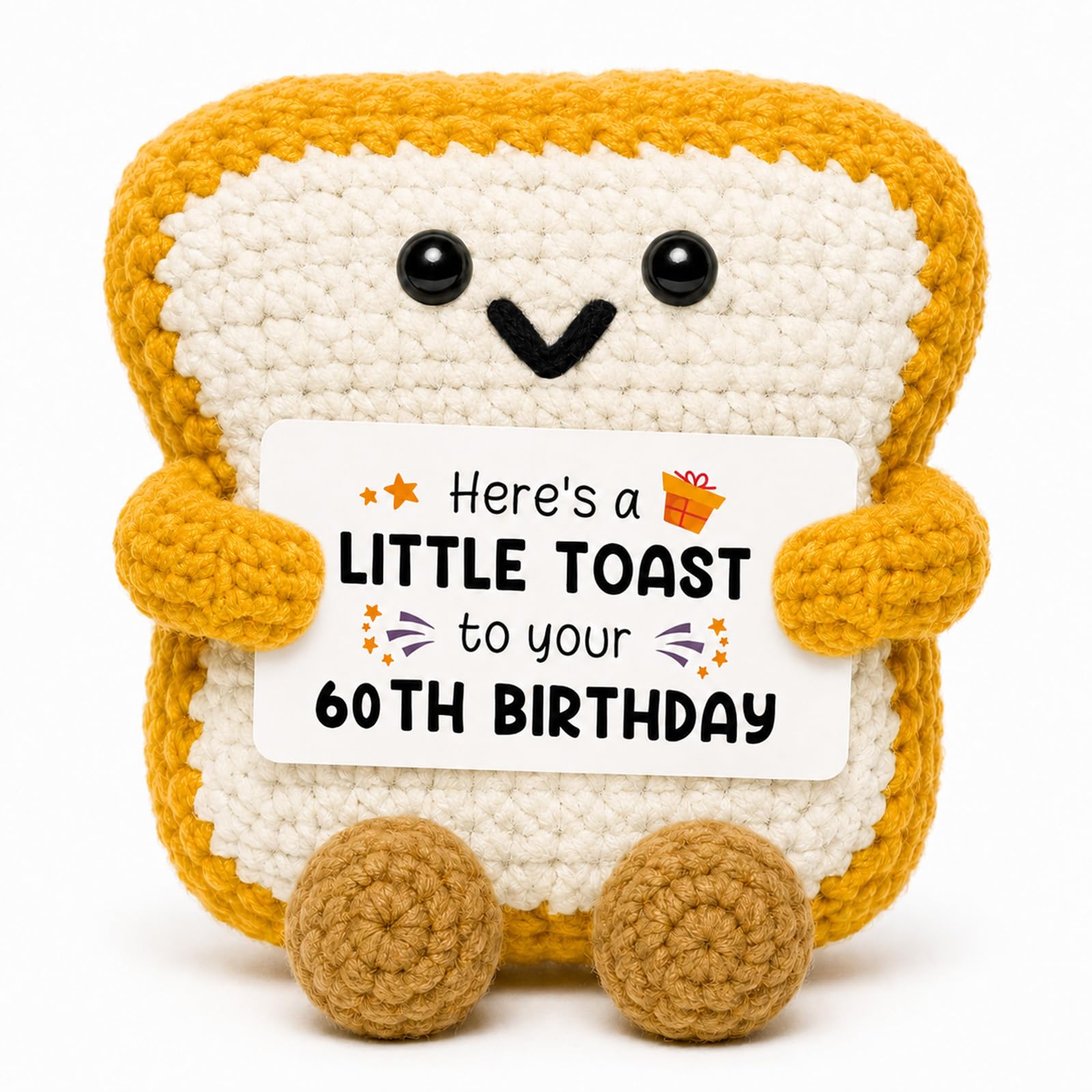 60th Birthday Gifts for Women Men, Emotional Support Gift, Positive Crochet Toast, 60th Birthday Keepsake, Handmade Emotional Support Plush Bread 60 Years Old Gifts for Mum Dad Teacher Family Friend