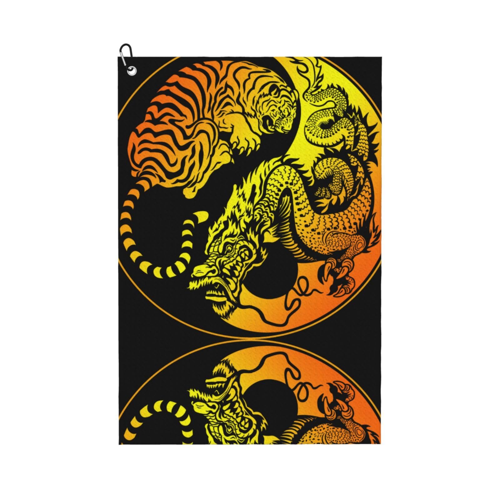 peiyeety Yin Yang Dragon Tiger Microfiber Golf Towel with Carabiner Clip, 16x24 Inch Absorbent Waffle Weave Towel for Golf Bags